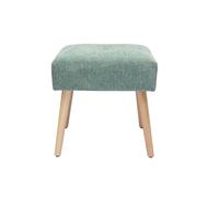 Tabouret bas en tissu effet velours texturé vert céladon et bois clair massif H46 cm GUESTA