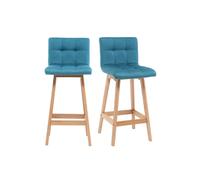 Tabourets de bar bois et bleu canard H65 cm (lot de 2) KLARIS