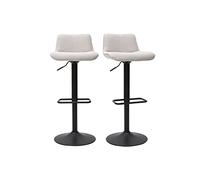 Tabourets de bar réglables pivotants 360° en tissu effet velours texturé beige et métal noir (lot de 2) BOOST
