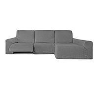 Milica Housse pour canapé d’Angle Relax avec assises Amovibles | Tissu Bután Super Extensible | Méridienne Longue à Droite | Protège-canapé Lavable et Facile à Installer | Couleur Gris