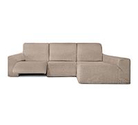 Milica Housse pour canapé d’Angle Relax avec assises Amovibles | Tissu Bután Super Extensible | Méridienne Longue à Droite | Protège-canapé Lavable et Facile à Installer | Couleur Beige foncé