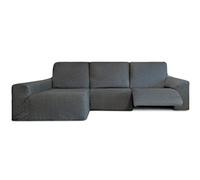 Milica Housse pour canapé d’Angle Relax avec assises Amovibles | Tissu Bután Super Extensible | Méridienne Longue à Gauche | Protège-canapé Lavable et Facile à Installer | Couleur Gris foncé