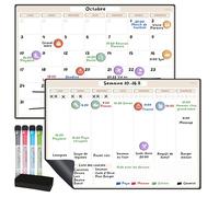 Milijou - Calendrier Magnétique pour Frigo A3 - Planning Mensuel et Hebdomadaire Effaçable - 42 Stickers Événements, 4 Marqueurs, 1 Gomme - Tableau Blanc Aimanté - Traqueur Bien-Être