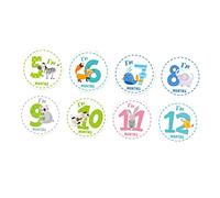 Milisten 12 Pièces Autocollant Mensuel Bébé Animaux Décor Chambre Cadeau Naissance