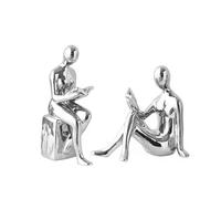 Milisten Bloc-Livres Décoratif en Céramique Argentée, Paire Unique de Statuettes Lecteur Élégantes, Artisanat Raffiné pour Table ou Présent