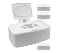 Milisten Boîte de Rangement pour Lingettes Rechargeables, Lot de 4, Grosse Capacité, Plastique Blanc, Distributeur à Bouton, Adaptée pour Lingettes Humides et Sèches, pour Salon, Chambre