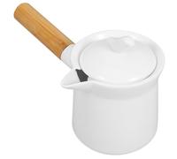 Milisten Pot à Lait Anti-brûure 350 Ml en Céramique Poignée en Bois Blanc Mini Casserole Anti-brûlure pour Chauffer le Lait Cuisine