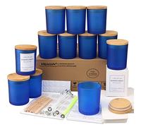 MILIVIXAY Lot de 12 bocaux à bougies en verre dépoli bleu de 200 ml avec couvercles et kits de fabrication de bougies - Pots vides en vrac pour la fabrication de bougies.