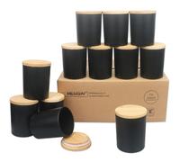 MILIVIXAY Lot de 12 pots à bougies de 205 ml en verre épais mat noir avec couvercles - Pots à bougies vides en vrac pour la fabrication de bougies - Récipients pour épices et poudres.
