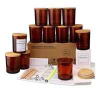 Milivixay Lot de 12 pots à bougies en verre ambré de 283,5 g avec couvercles et kits de fabrication - Pots à bougies vides en vrac