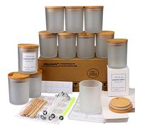 MILIVIXAY Lot de 12 pots à bougies en verre dépoli de 283,5 g avec couvercles et kits de fabrication - Bocaux vides en vrac pour bougies - Conteneurs à épices, poudre