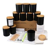 Milivixay Lot de 12 pots à bougies en verre noir mat de 350 ml avec couvercles et kits de fabrication
