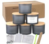 MILIVIXAY Lot de 6 pots à bougies de 473,6 g avec couvercles en bambou et kits de fabrication de bougies - 3 mèches vides en verre gris givré épais - Épices, poudres d'épices, poudre.
