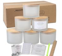 Milivixixay Lot de 6 pots à bougies de 453 g avec couvercles en bambou et kits de fabrication - 3 mèches, récipients vides en vrac en verre épais blanc givré pour grandes bougies - Contenants pour