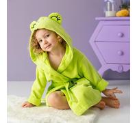 Milk&Moo Cacha Frog Peignoir de bain en velours pour enfants avec capuche, peignoir en velours extra doux et léger, fille et garçon, texture durable, vert, 2-4 ans