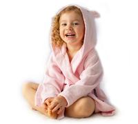 Milk&Moo Chancin Peignoir de bain en velours pour enfants avec capuche, peignoir en velours extra doux et léger, fille et garçon, texture durable, rose, 2-4 ans