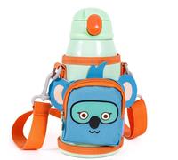 MILK&MOO Jungle Friends gourde enfant en acier inoxydable 550 ml – Anti-fuite, sans BPA, avec sac – École & plein air