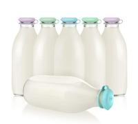 MilkTopz - Lot de 6 bouteilles de lait en silicone 100 % étanches, hermétiques, réutilisables - Pastel