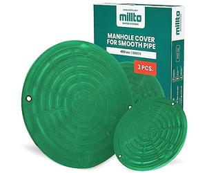 Millto 3X Couvercles de regard Couvercles de canalisations Regard de contrôle Couverture 400mm Tube lisse Vert Couverture de regard en polypropylène Canalisation Système de drainage Rond Kl. A15