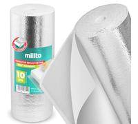 Millto Feuille Réfléchissante Chauffage 3 mm x 0,5 m x 10 m Auto-adhésive Panneau Isolant Thermique Aluminium Isolation Murale Tapis Réflecteur Radiateur Économie D’énergie