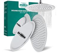 Millto™ Ronde Pomme de Douche à Effet Pluie 30cm Anti Calcaire Tête Salle de Bain Acier Inoxydable Economie d'Eau Haute Pression Chrome Facile à Installer Nettoyer