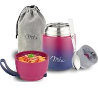 Milu Boîtes Alimentaires Isothermes 450 ml Boîte Isotherme Repas Chaud Porte-Aliments en Acier Inoxydable à Double Couche, Cuillère Pliante pour Ecole, Bureau (450ml/Berry Bleu)