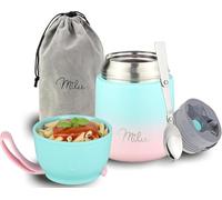 Milu Boîtes Alimentaires Isothermes 450 ml Boîte Isotherme Repas Chaud Porte-Aliments en Acier Inoxydable à Double Couche, Cuillère Pliante Bureau (450ml/Rose menthe)