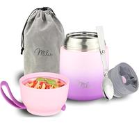 Milu Boîtes Alimentaires Isothermes 450 ml Boîte Isotherme Repas Chaud Porte-Aliments en Acier Inoxydable à Double Couche, Cuillère Pliante pour Ecole, Bureau (450ml/Rose Violet)