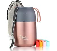 Milu Boîtes Alimentaires Isothermes 450 ml Boîte Isotherme Repas Chaud Porte-Aliments en Acier Inoxydable à Double Couche, Cuillère Pliante pour, Bureau (450ml/Or rose)