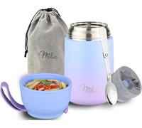 Milu Boîtes Alimentaires Isothermes 650 ml Boîte Isotherme Repas Chaud Porte-Aliments en Acier Inoxydable à Double Couche, Cuillère Pliante pour Ecole, Bureau (650ml/Bleu Violet)
