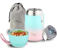 Milu Boîtes Alimentaires Isothermes 650 ml Boîte Isotherme Repas Chaud Porte-Aliments en Acier Inoxydable à Double Couche, Cuillère Pliante pour Ecole, Bureau (650ml/Rose menthe)