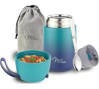 Milu Boîtes Alimentaires Isothermes 650 ml Boîte Isotherme Repas Chaud Porte-Aliments en Acier Inoxydable à Double Couche, Cuillère Pliante pour Ecole, Bureau (650ml/Vert Bleu)