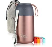 Milu Boîtes Alimentaires Isothermes 650 ml Boîte Isotherme Repas Chaud Porte-Aliments en Acier Inoxydable à Double Couche, Cuillère Pliante pour Ecole, Bureau (650ml/Or rose)