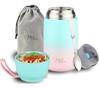 Milu Boîtes Alimentaires Isothermes 800 ml Boîte Isotherme Repas Chaud Porte-Aliments en Acier Inoxydable à Double Couche, Cuillère Pliante pour Ecole, Bureau (800ml/Rose menthe)