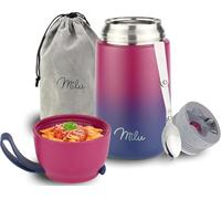 Milu Boîtes Alimentaires Isothermes 800 ml Boîte Isotherme Repas Chaud Porte-Aliments en Acier Inoxydable à Double Couche, Cuillère Pliante pour Ecole, Bureau (800ml/Berry Bleu)