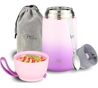 Milu Boîtes Alimentaires Isothermes 800 ml Boîte Isotherme Repas Chaud Porte-Aliments en Acier Inoxydable à Double Couche, Cuillère Pliante pour Ecole, Bureau (800ml/Rose Violet)