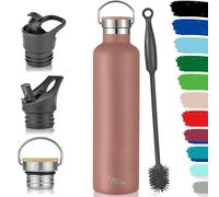 Milu Bouteille en acier inoxydable 350ml, 500ml, 750ml, 1l (+3 couvercles) - Bouteille thermo avec paille, bouteille d'eau, pour boissons chaudes, froides et gazeuses (Or rose, 1L)