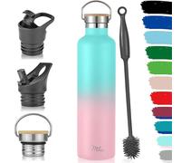 Milu Bouteille en acier inoxydable 350ml, 500ml, 750ml, 1l (+3 couvercles) - Bouteille thermo avec paille, bouteille d'eau, pour boissons chaudes, froides et gazeuses (Rose menthe, 1L)