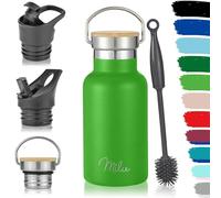 Milu Bouteille en acier inoxydable 350ml, 500ml, 750ml, 1l (+3 couvercles) - Bouteille thermo avec paille, bouteille d'eau, pour boissons chaudes, froides et gazeuses (Vert pomme, 350ml)