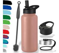 Milu Bouteille en acier inoxydable 500ml, 750ml, 1000ml (+3 couvercles) - Bouteille thermo avec paille, bouteille d'eau, pour boissons chaudes, froides et gazeuses (Or rose, 1000ml)