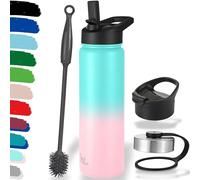 Milu Bouteille en acier inoxydable 500ml, 750ml, 1l (+3 couvercles) - Bouteille thermo avec paille, bouteille d'eau, pour boissons chaudes, froides et gazeuses (rose menthe, 750ml)