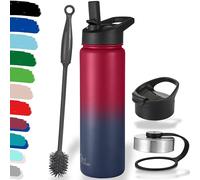 Milu Bouteille en acier inoxydable 500ml, 750ml, 1l (+3 couvercles) - Bouteille thermo avec paille, bouteille d'eau, pour boissons chaudes, froides et gazeuses (berry bleu, 750ml)