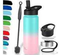 Bouteille d'eau isotherme Famanu, disponible en 500 ml, 750 ml et 1 litre (+ 3 bouchons) - Couleur menthe rose