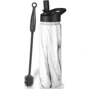 Milu Bouteille en acier inoxydable 500ml, 750ml, 1l (+3 couvercles) - Bouteille thermo avec paille, bouteille d'eau, pour boissons chaudes, froides et gazeuses (marbre, 500ml)