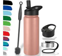 Milu Bouteille en acier inoxydable 500ml, 750ml, 1l (+3 couvercles) - Bouteille thermo avec paille, bouteille d'eau, pour boissons chaudes, froides et gazeuses (Or rose, 500ml)