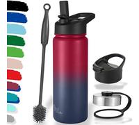 Milu Bouteille en acier inoxydable 500ml, 750ml, 1l (+3 couvercles) - Bouteille thermo avec paille, bouteille d'eau, pour boissons chaudes, froides et gazeuses (berry bleu, 500ml)