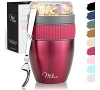 Milu Gobelet à Emporter 400ml en Acier Inoxydable Isolé - Pour Yaourt, Muesli, Porridge - Anti-Fuite Avec Cuillère (Berry)