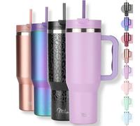 Milu Gobelet thermique 1200ml avec paille & anse, 24h glacé / 12h chaud Tumbler 40oz en acier inoxydable avec poignée, isolant bouteille to go (Lilac, 1200ml)