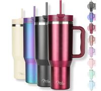 Milu Gobelet thermique 1200ml avec paille & anse, 24h glacé / 12h chaud Tumbler 40oz en acier inoxydable avec poignée, isolant bouteille to go (Berry, 1200ml)