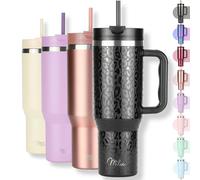 Milu Gobelet thermique 1200ml avec paille & anse, 24h glacé / 12h chaud Tumbler 40oz en acier inoxydable avec poignée, isolant bouteille to go (Black Leopard, 1200ml)